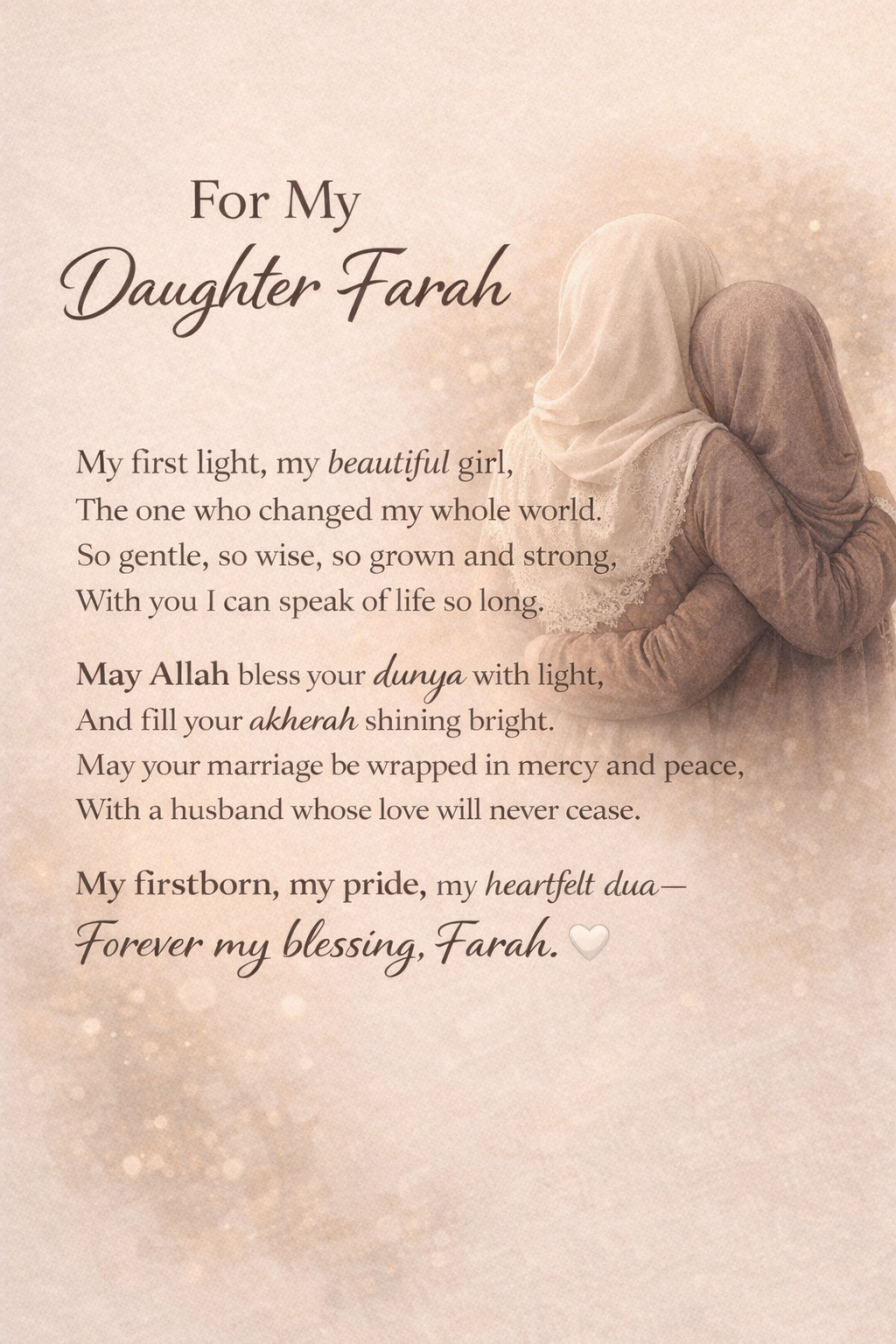 A mother and daughter embracing, symbolising love and comfort.