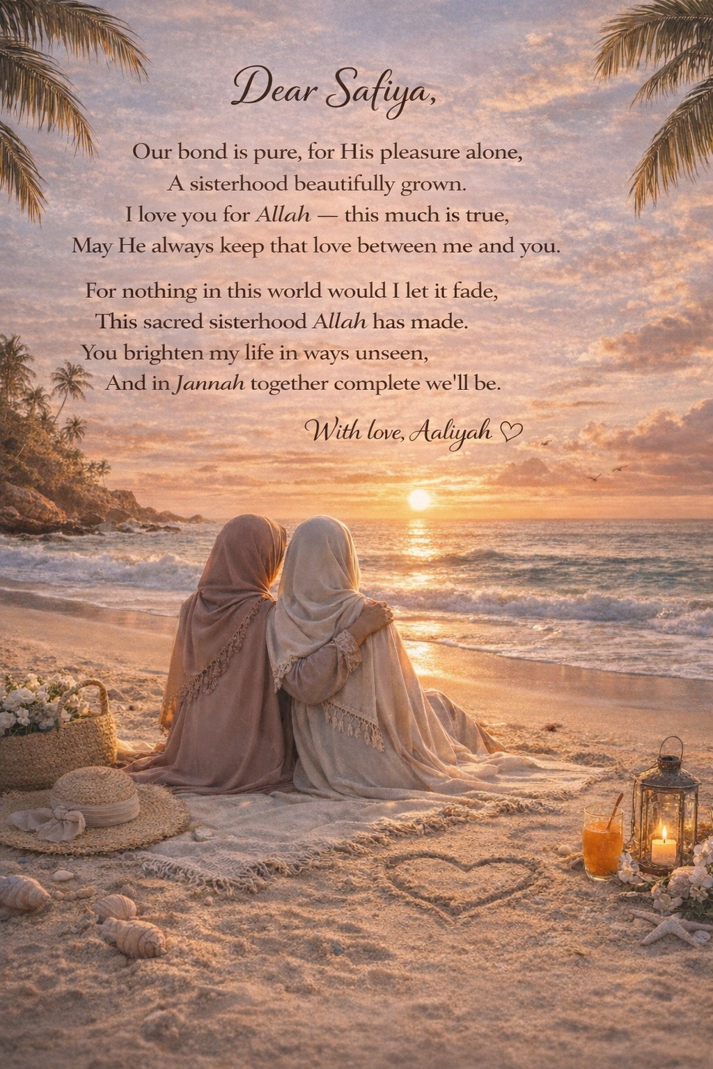 Two sisters sitting together, symbolising sisterhood for Allah’s sake.